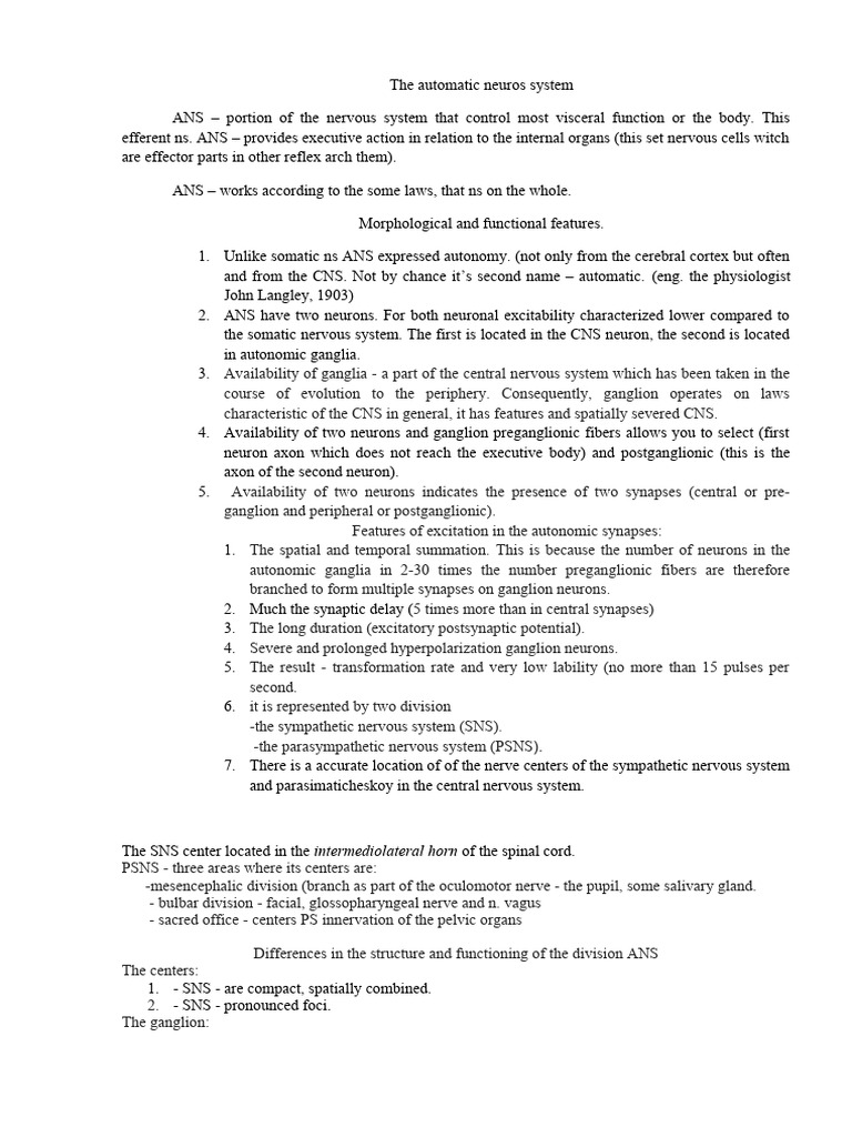 Lecture 2 2 The Automatic Neuros System PDF Chemical Synapse 