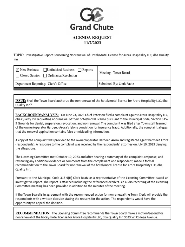 Investigative Report Against The Quality Inn Download Free PDF