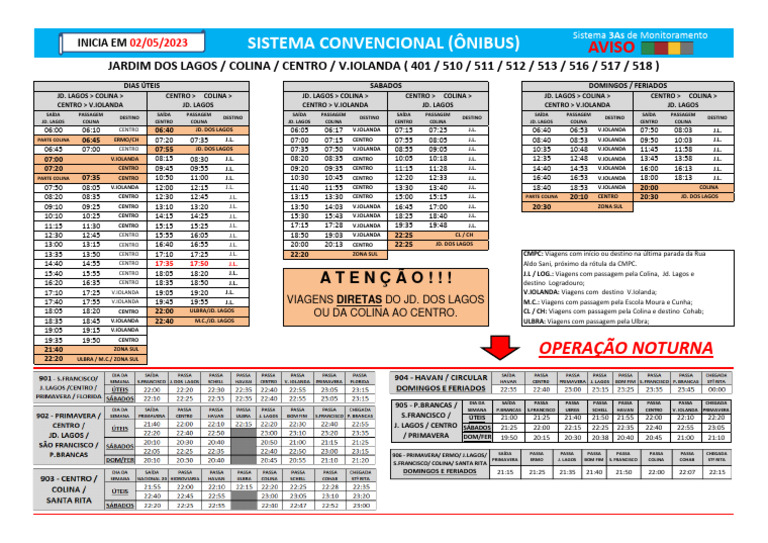 3-JARDIM DOS LAGOS-COLINA-V.IOLANDA - Horários - Convencional | PDF