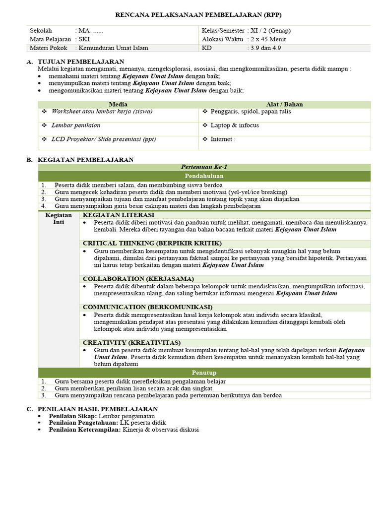 RPP SKI Kelas 11 Semester 2 | PDF