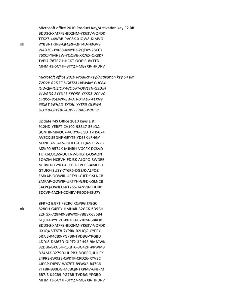 Product keys office 2010 plus pdf