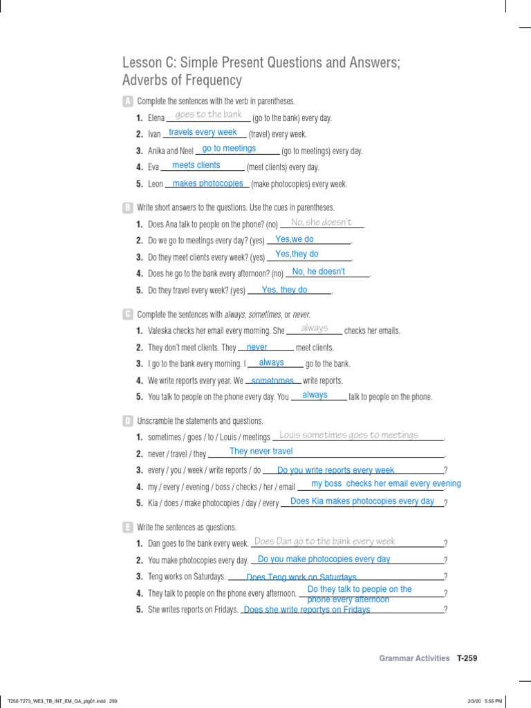 World English 3e Level Intro Grammar Activities Unit 5 Lesson C | PDF ...