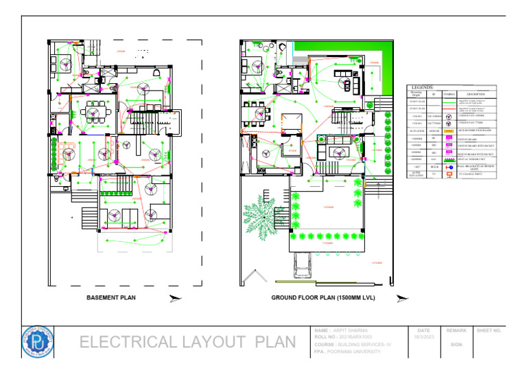 Electrical Layout Plan: Basement Plan Ground Floor Plan (1500Mm LVL ...