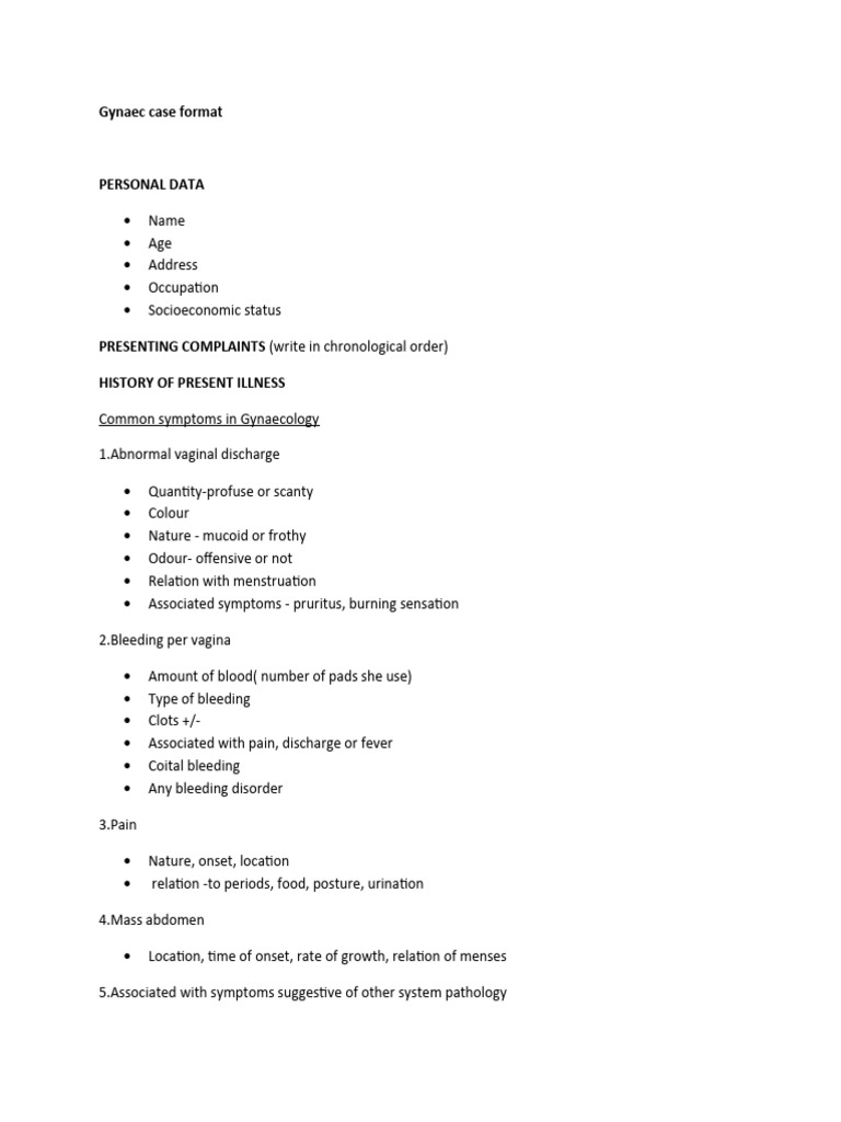 Gynaec Case Format | PDF | Menstruation | Vagina