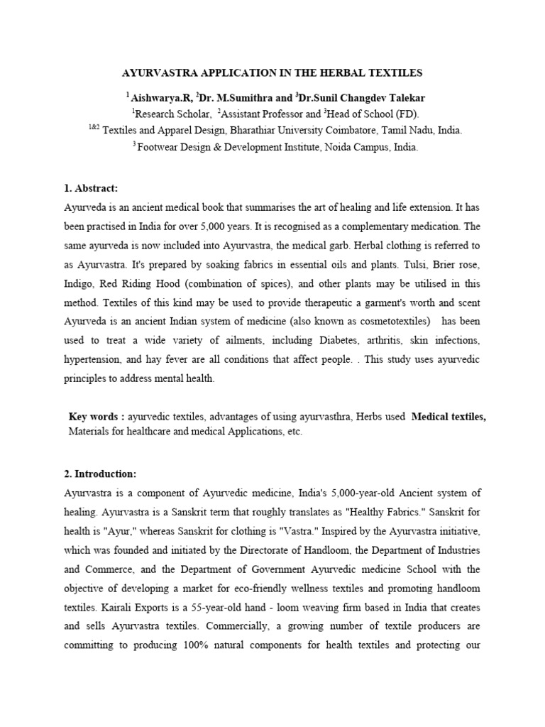Ayurvastra Application in The Herbal Textiles PDF Textiles Ayurveda