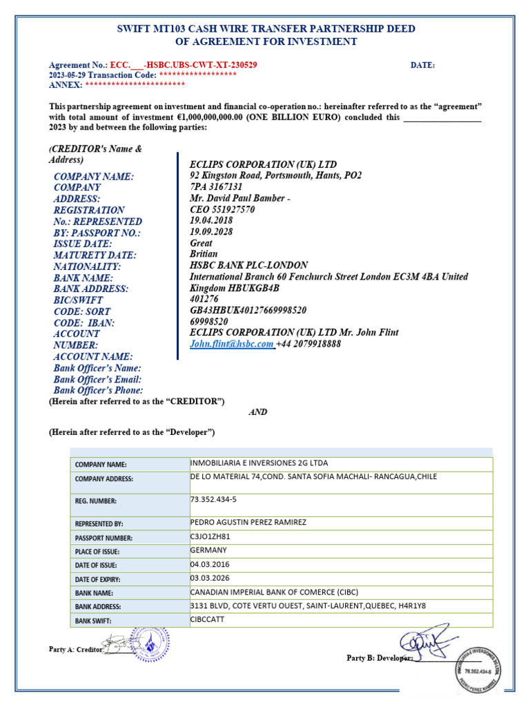 New DOA 400M (OPEN) | PDF | Wire Transfer | Indemnity