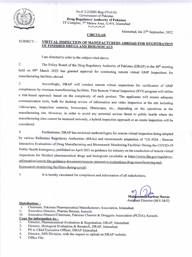 DRAP Remote Virtual Inspection Guidelines | PDF | Health Care | Pharmacy