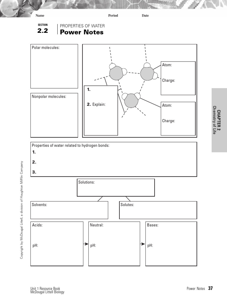 2 2+Power+Notes PDF Properties Of Water Chemical Polarity