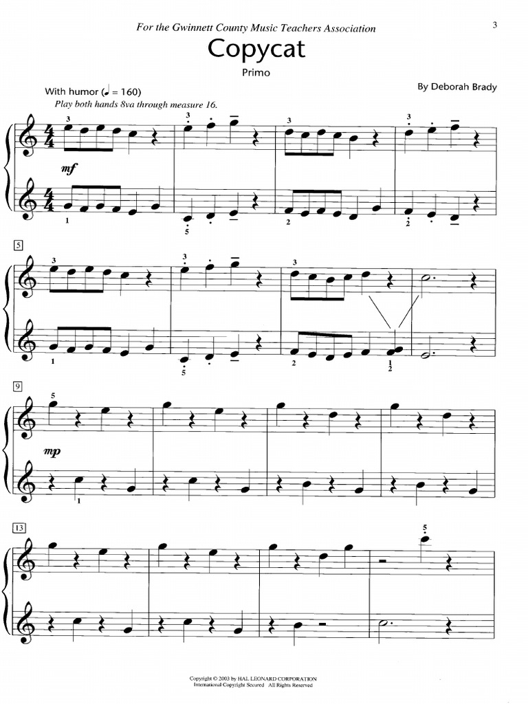 Copycat Piano Duet Primo | PDF