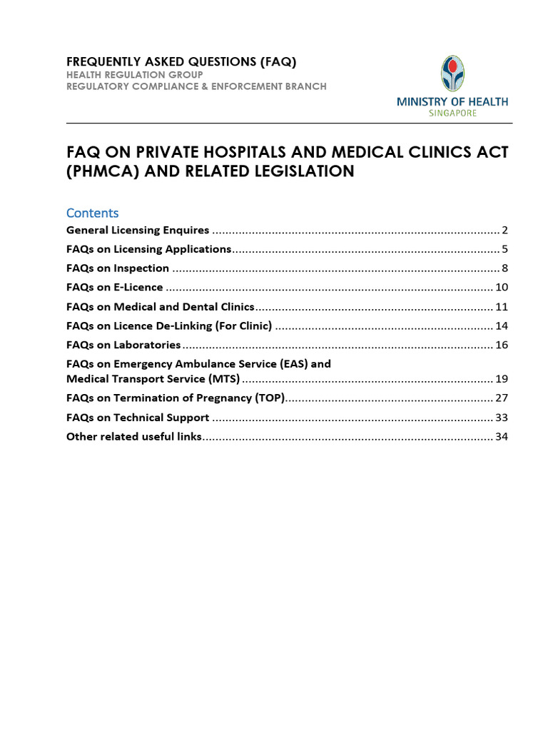 MOH Licensing FAQs for Clinics | PDF | License | Hospital