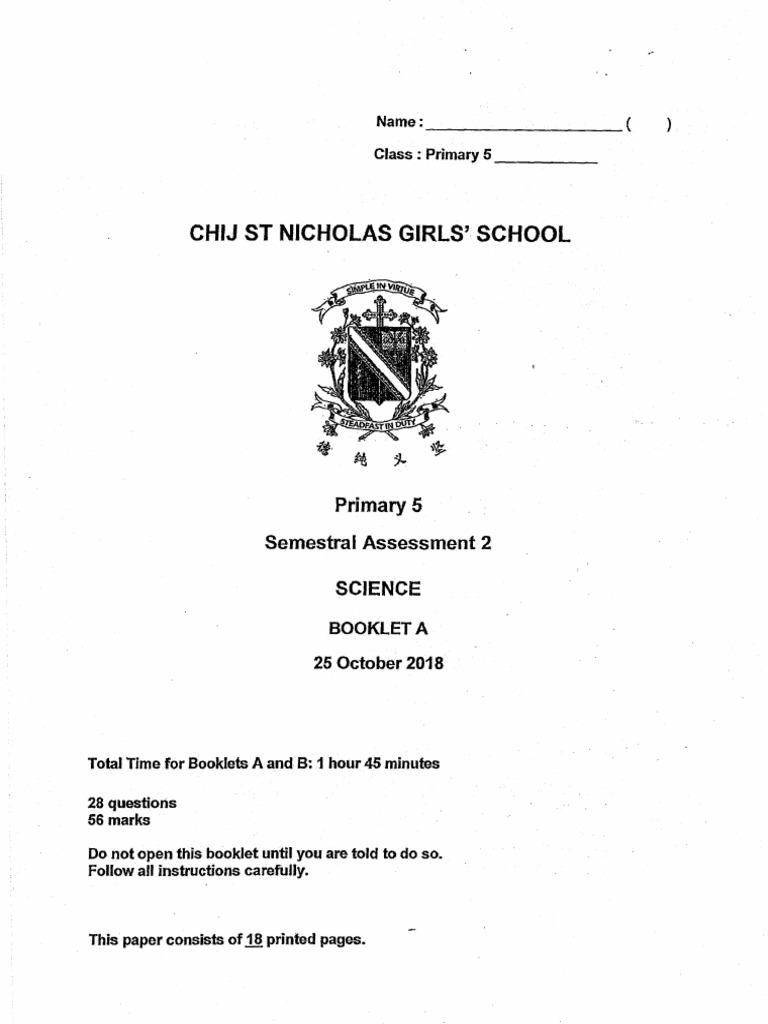 P5 Science SA2 2018 ST Nicholas Exam Papers | PDF