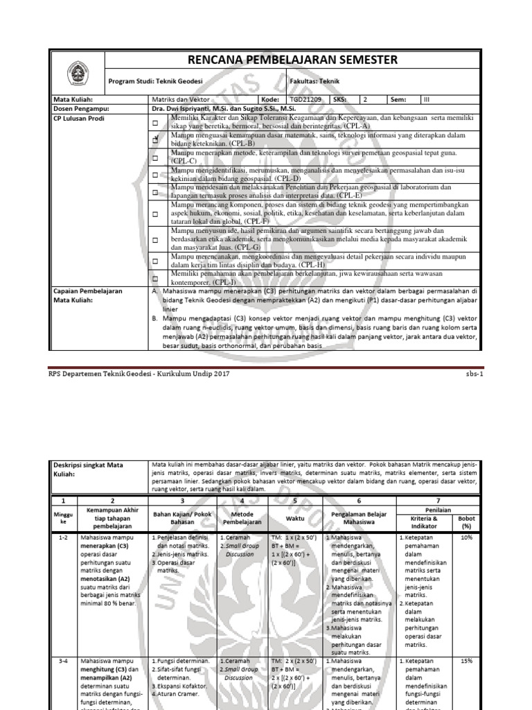 RPS Matriks & Vektor Teknik Geodesi | PDF | Seni | Komputer