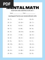 Colorful Pastel Addition and Subtraction Mental Arithmetic Math Worksheet