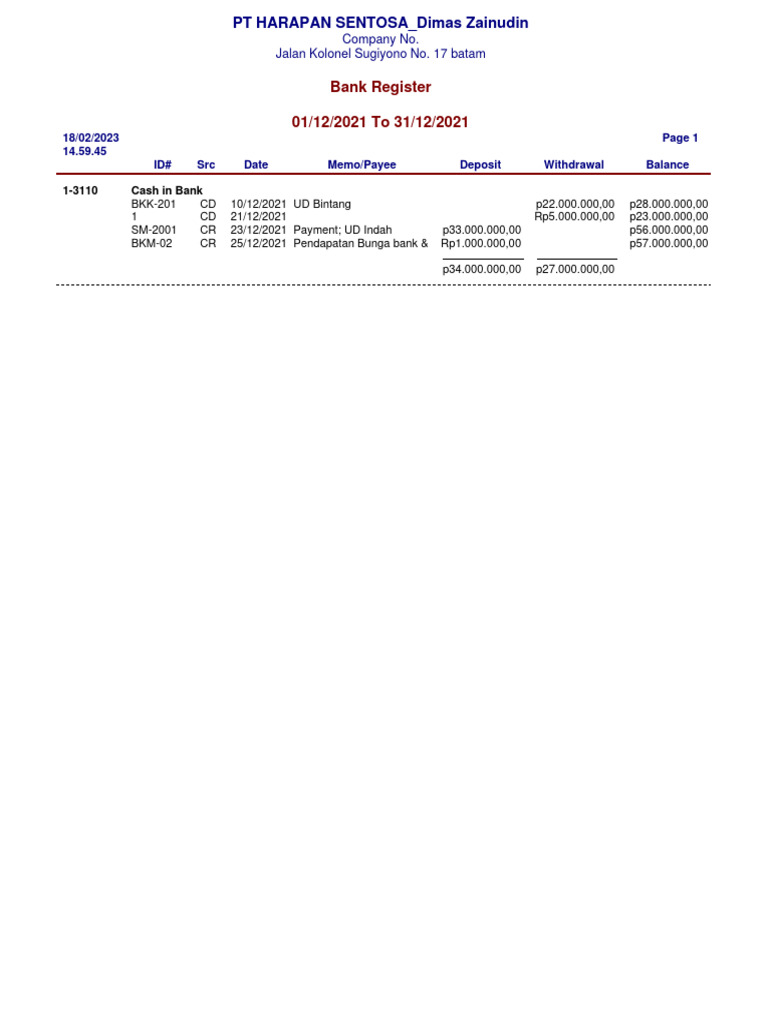 Bank Register | PDF