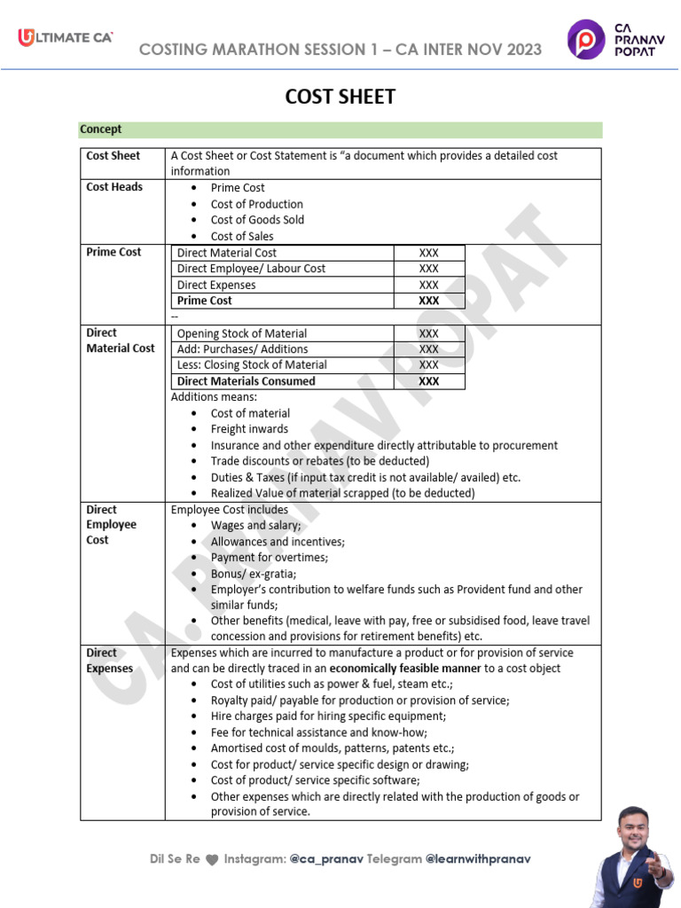 Cost Marathon Notes Session 1 Pranav Popat | PDF | Cost | Cost Of Goods ...