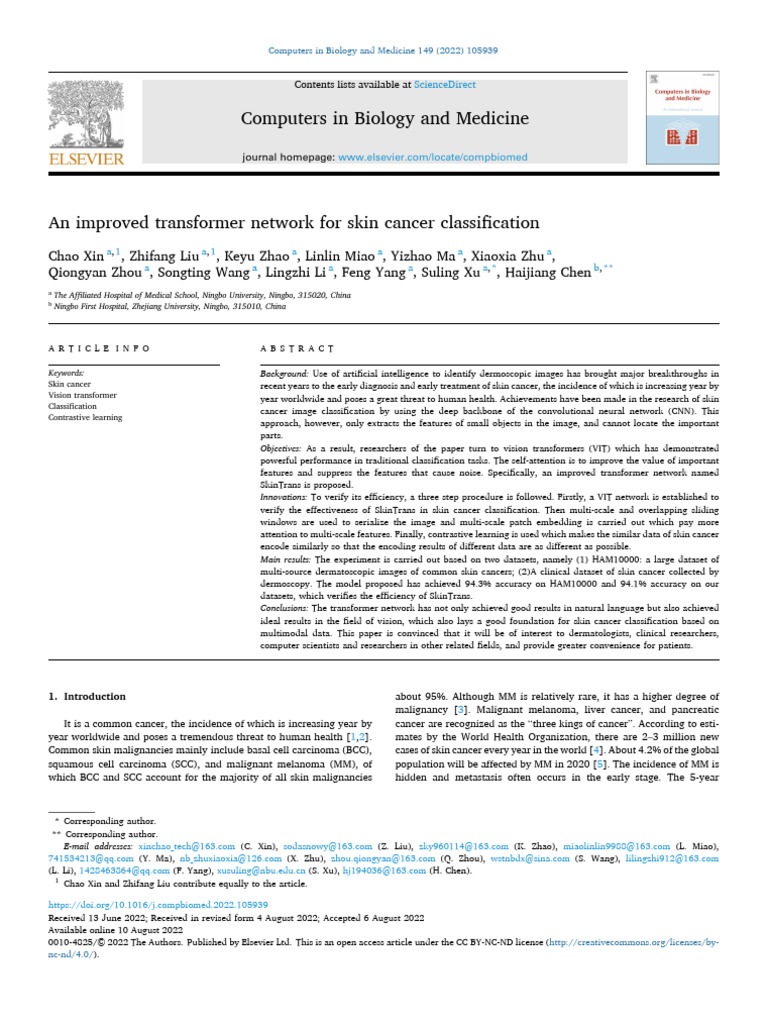 Improved Transformer for Skin Cancer Classification | PDF | Computer ...