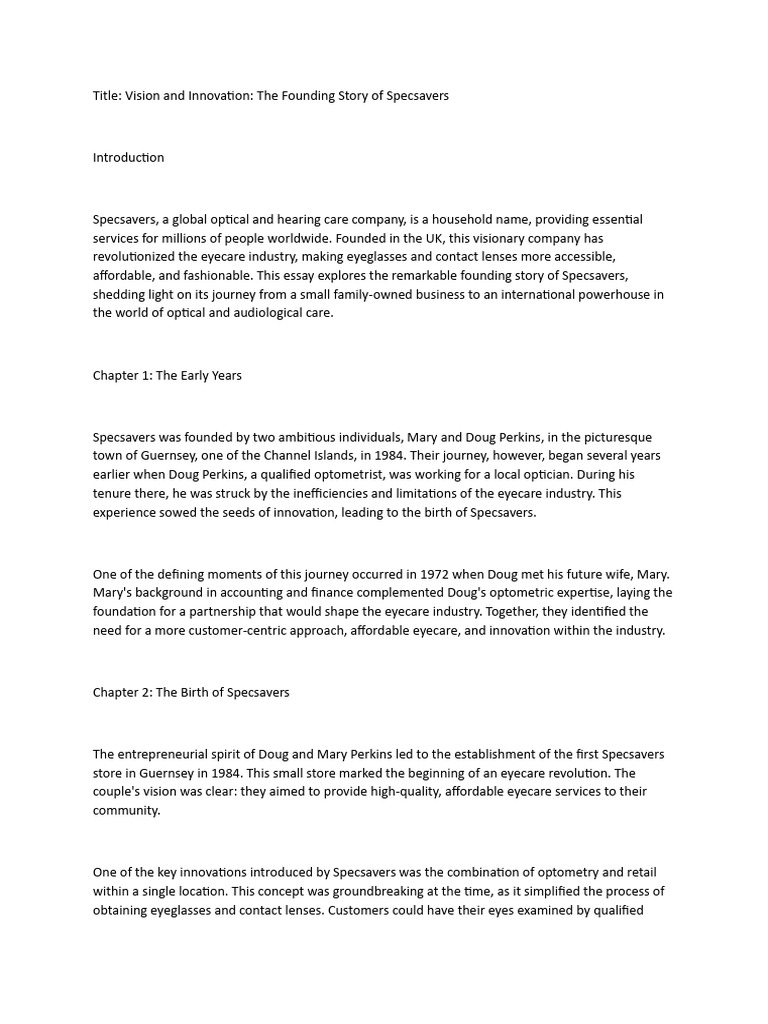 Vision and Innovation, The Founding Story of Specsavers PDF Optometry