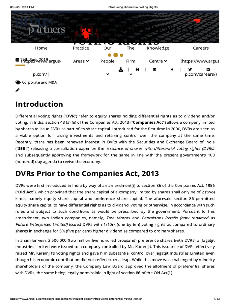 Understanding Differential Voting Rights | PDF | Stocks | Takeover