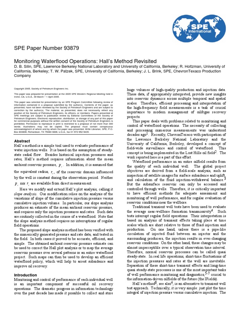 SPE Paper Number 93879 Monitoring Waterflood Operations: Hall's Method ...