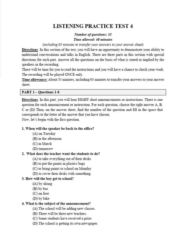 Listening Test 4 PDF Libraries Librarian