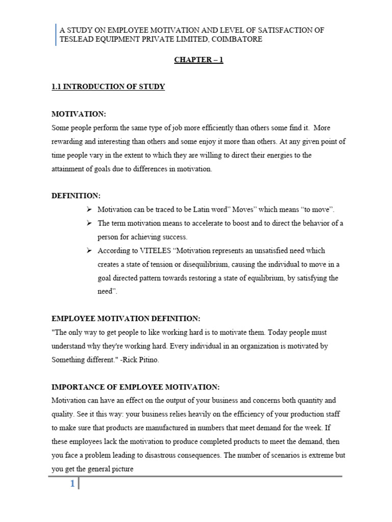 Employee Motivation and Level of Satisfaction | PDF | Motivation ...