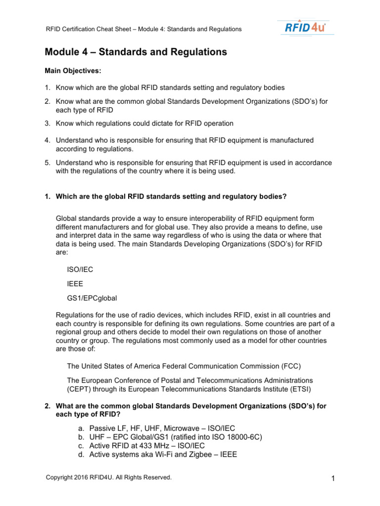 4 Cheat Sheet Standards Regulations PDF Radio Frequency