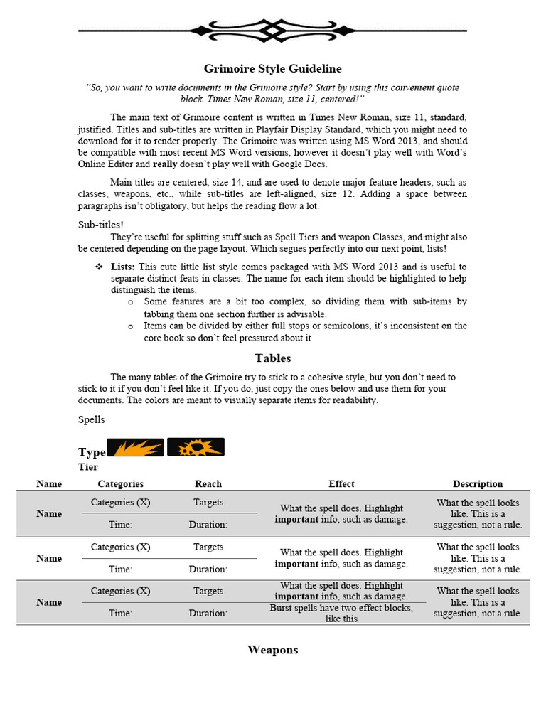 Grimoire Document Style Guide | PDF | Microsoft Word