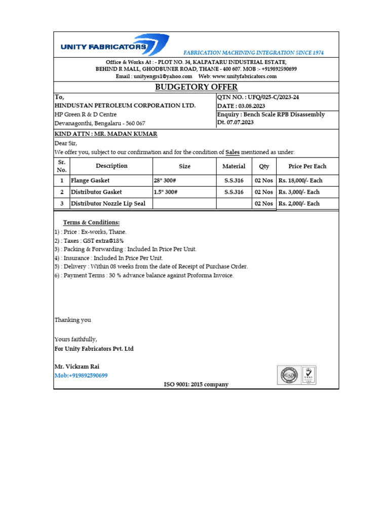 Quotation Gasket PDF