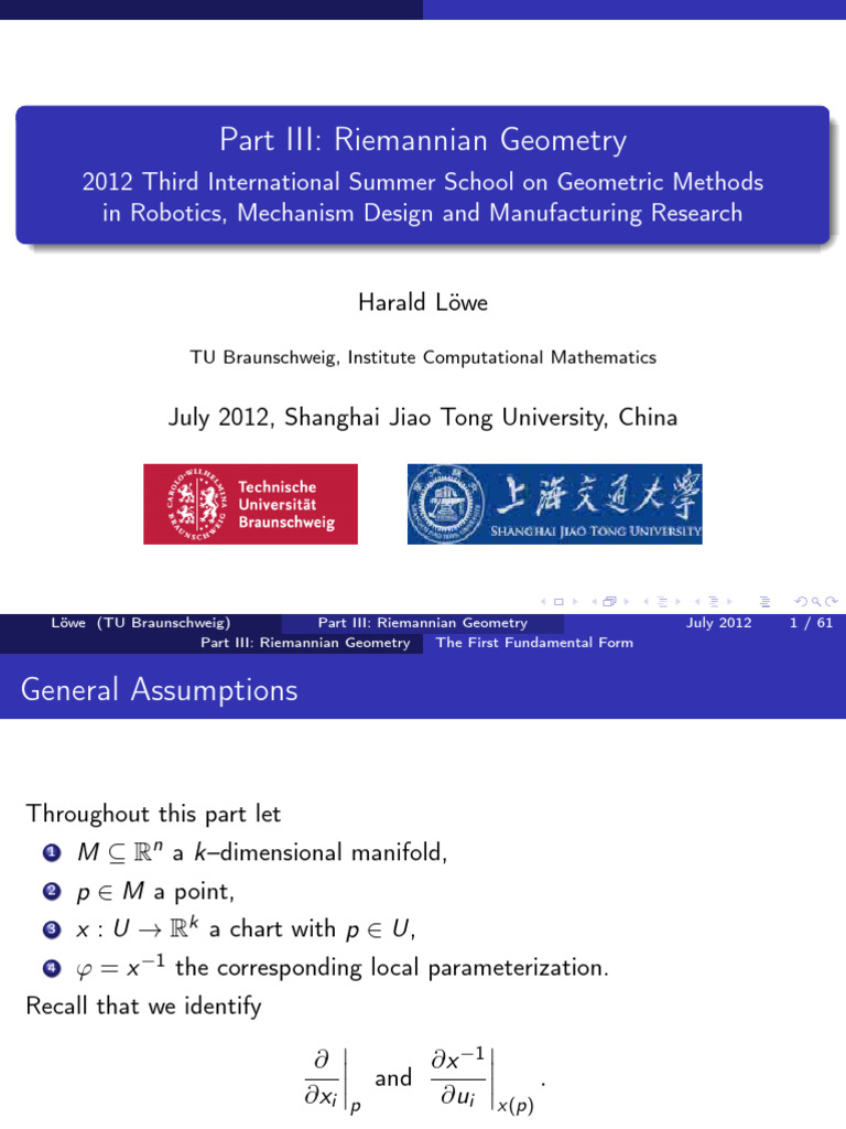 Riemannian Geometry Fundamentals | PDF | Differentiable Manifold | Manifold