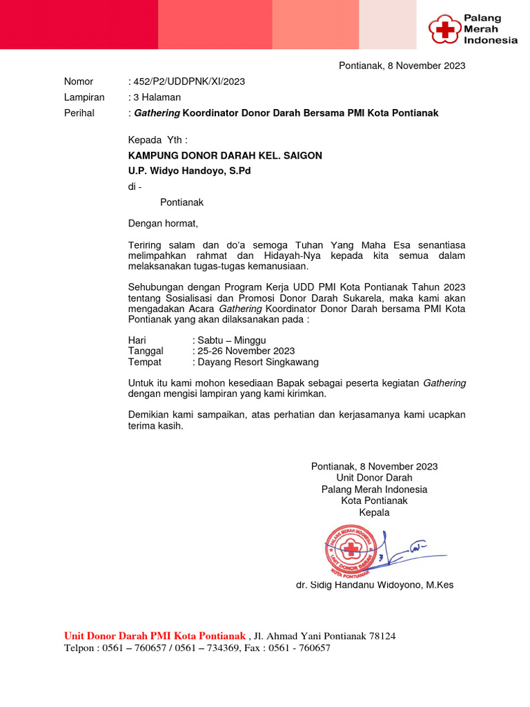 Surat Undangan Kampung Donor Darah Saigon | PDF