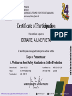 Certificate of Participation Kape at Pamantayan A Webinar On Food Safety Standards On Coffee Production October 19 2023 AILINE DONAIRE