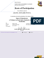 Certificate of Participation Kape at Pamantayan A Webinar On Food Safety Standards On Coffee Production October 19 2023 AILINE DONAIRE