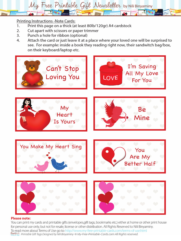 Printable Valentines Day Note Cards | PDF