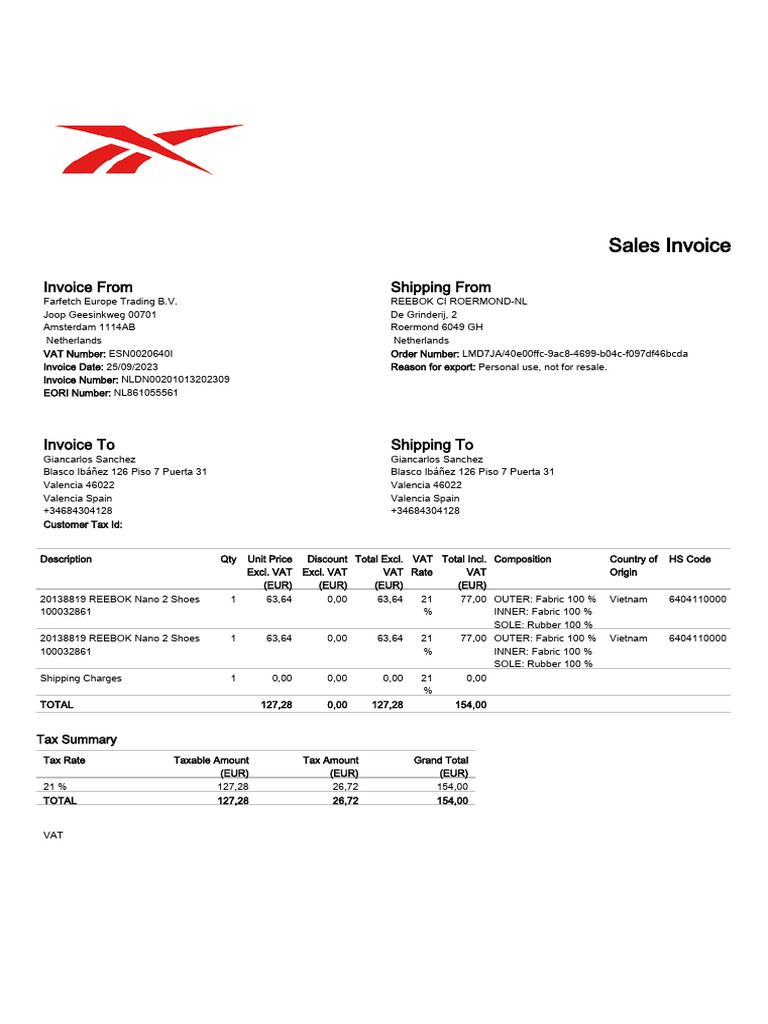Sales Invoice Invoice From Shipping From PDF Value Added Tax Invoice