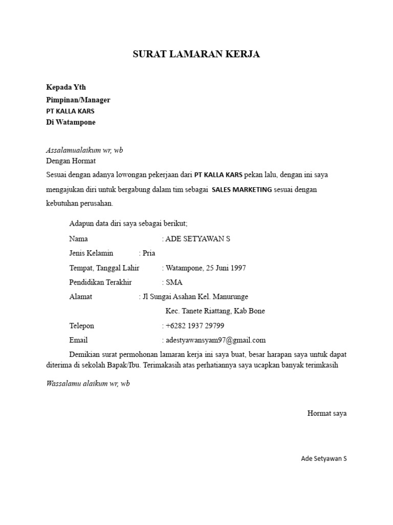 Surat Lamaran Ke Astra Motor Honda | PDF
