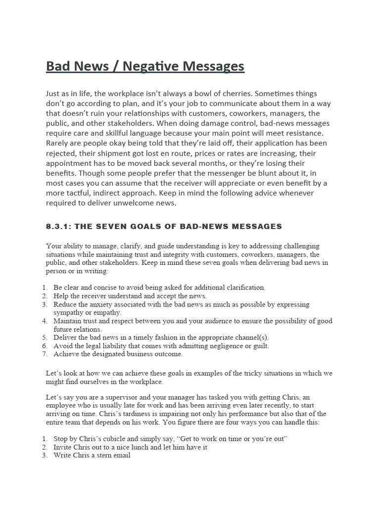Effective Strategies for Bad News Delivery | PDF | Defamation ...