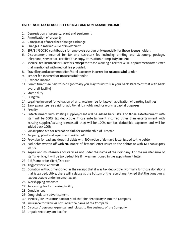 List of non tax deductible expenses download free pdf expense taxes