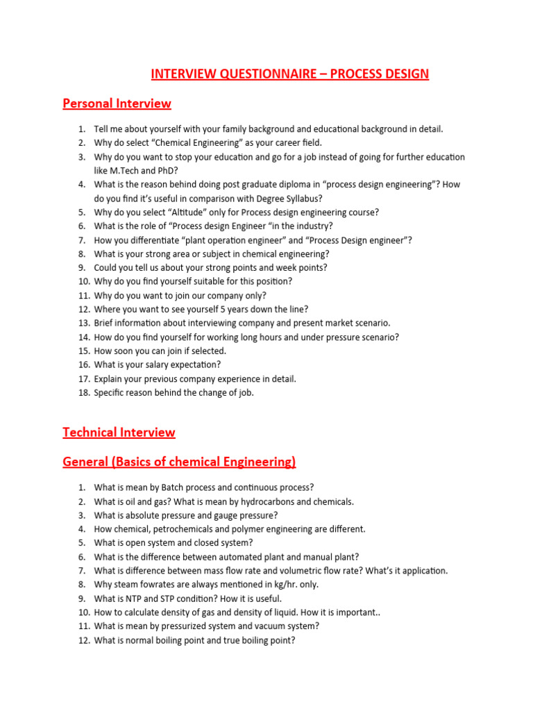 Interview Questions . PDF Pump Heat Exchanger