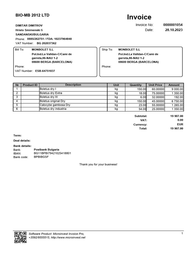 Invoice: BIO-MB 2012 LTD | PDF