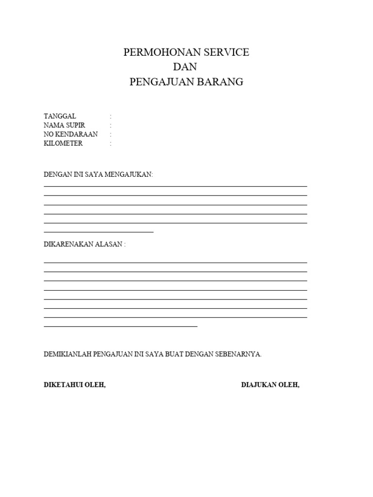 Formulir Pengajuan Service Kendaraan | PDF