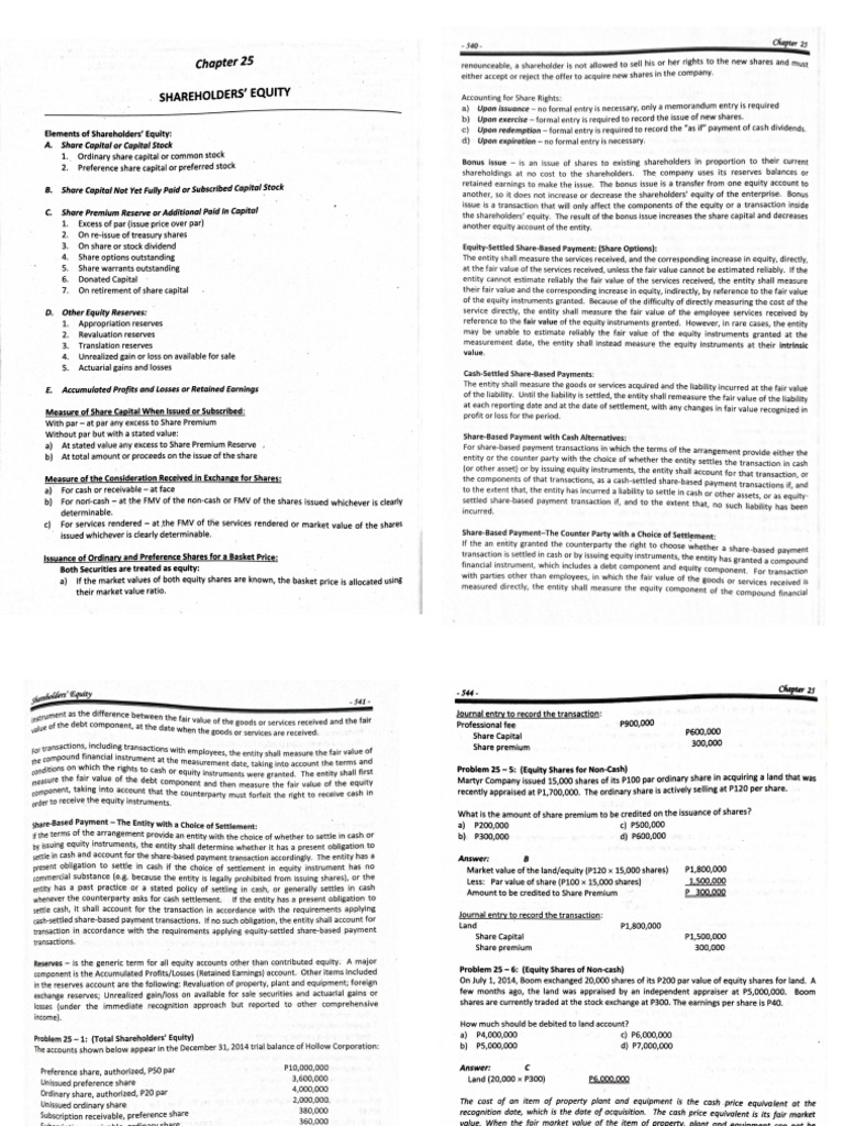 Shareholders Equity Printable Handouts | PDF