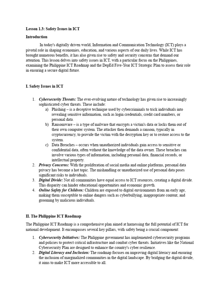 Lesson1.3 Safety Issues in ICT PDF Computer Security Security