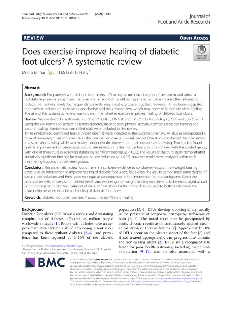 Does Exercise Improve Healing of Diabetic Foot Ulcers? A Systematic Review PDF Wound