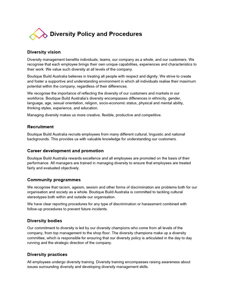 Section1.2 Diversity Policy & Procedure PDF Multiculturalism