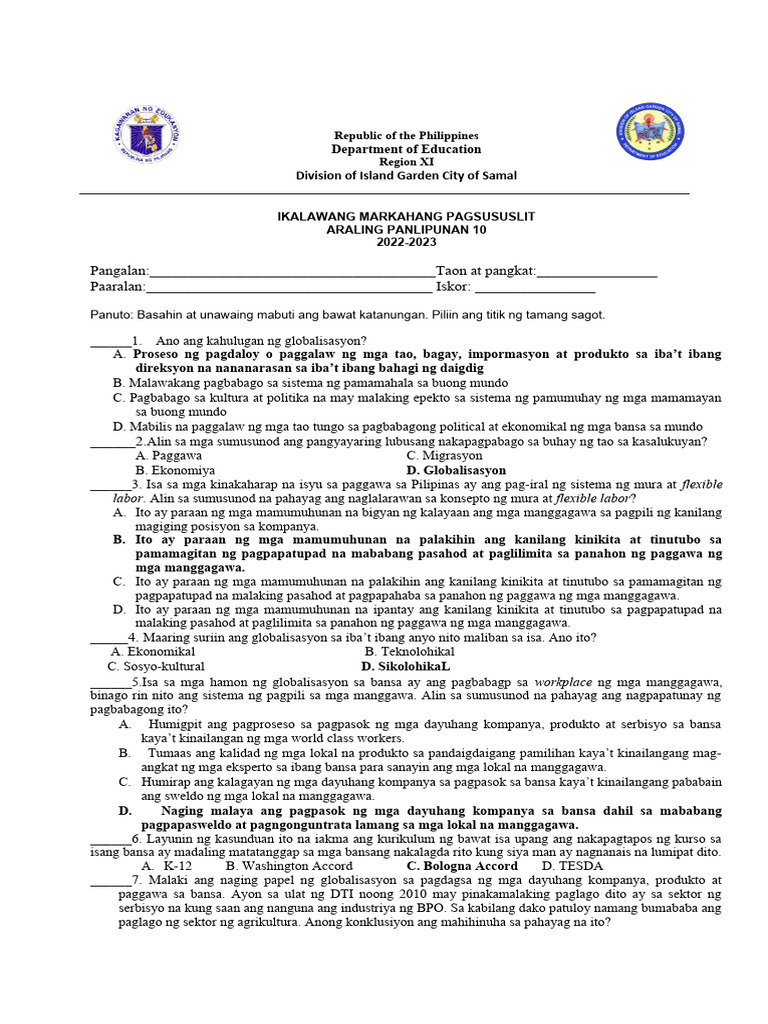 Social Studies Exam PDF