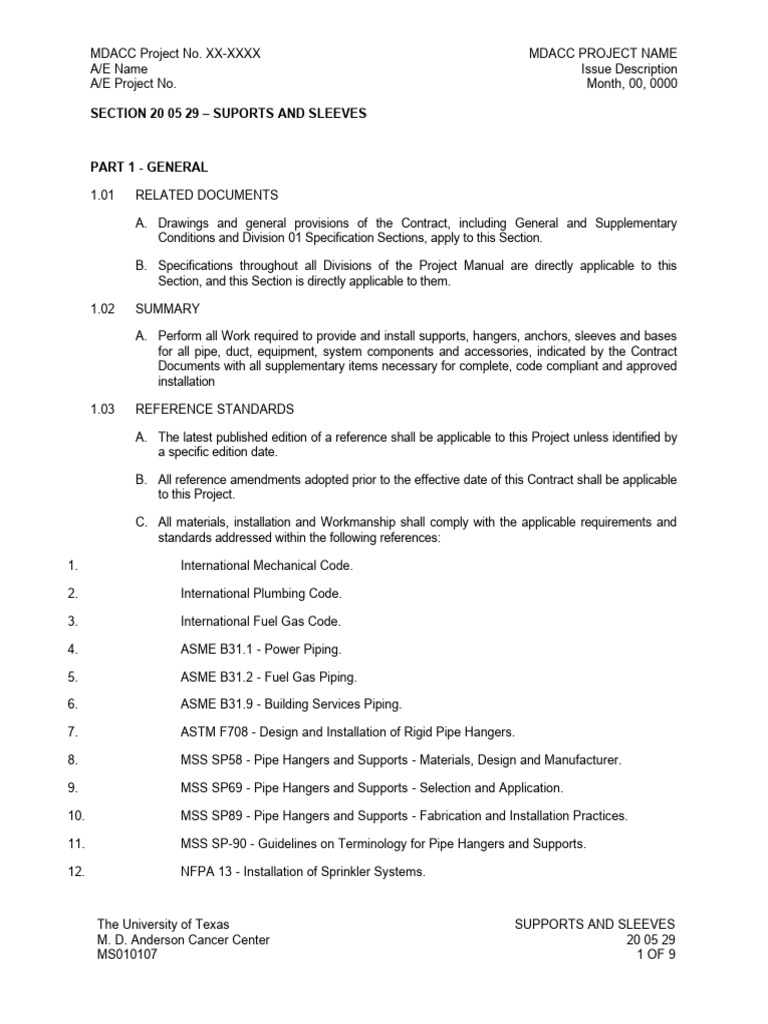 Supports and Sleeves Installation Guide | PDF | Pipe (Fluid Conveyance ...