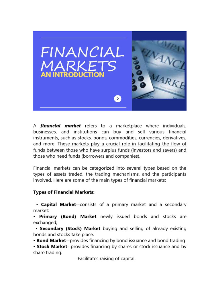 Understanding Financial Markets and Their Functions | PDF | Financial ...