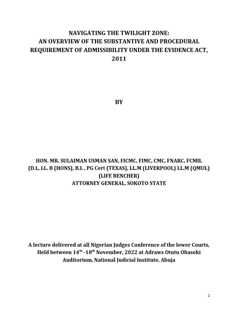 Substantive and procedural requirement of admissibility under the