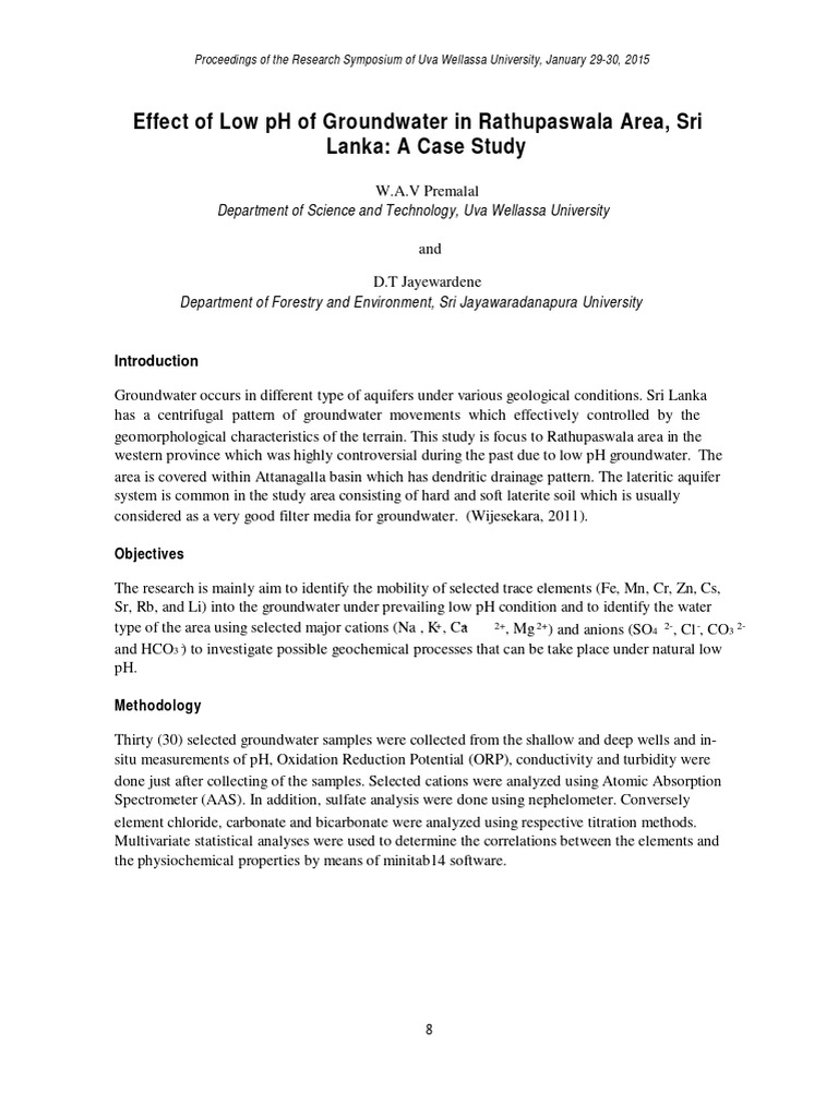 Effect of Low PH of Groundwater in Rathupaswala Area, Sri PDF