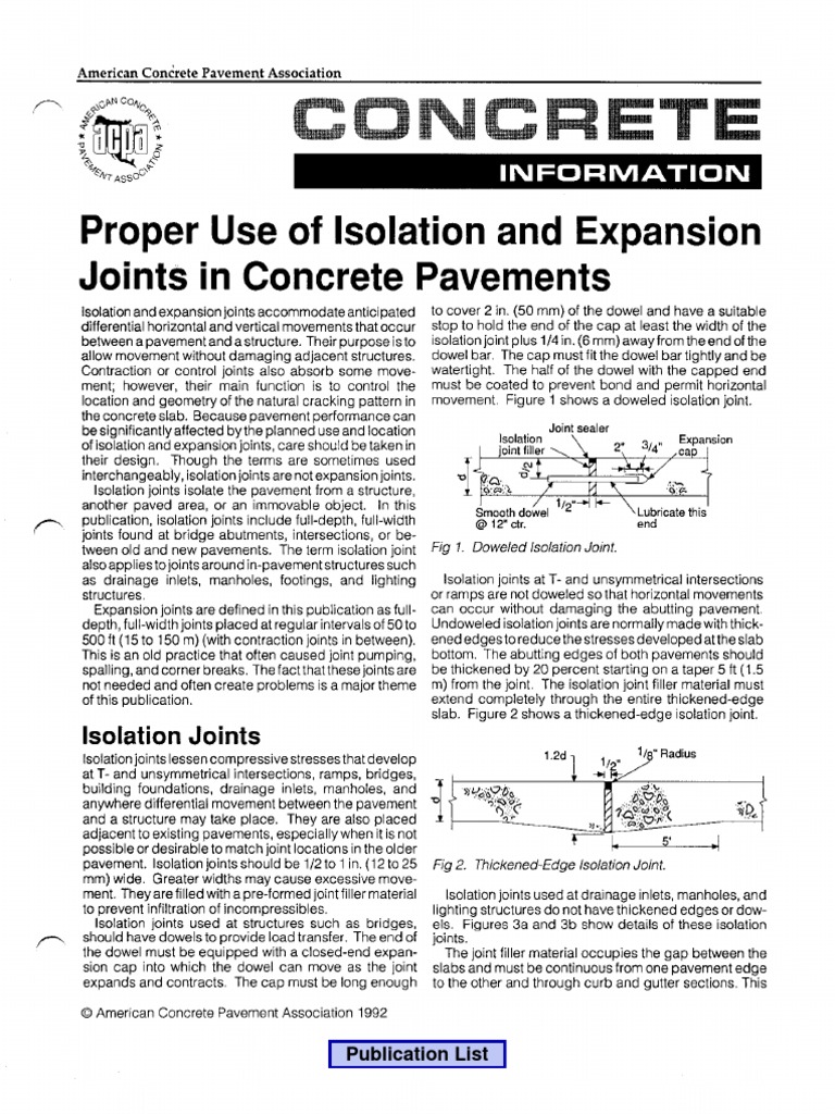 Proper Use of Isolation and Expansion Joints in Concrete Pavements